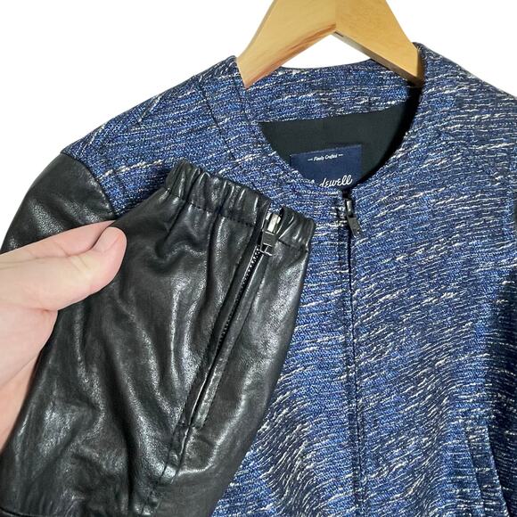 MADEWELL Women’s Shimmerweave Tweed and Leather Zip Up Bomber Jacket - Picture 5 of 6